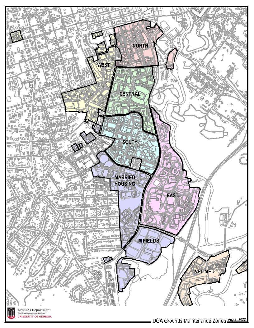 Map of Campus split into 7 Zones