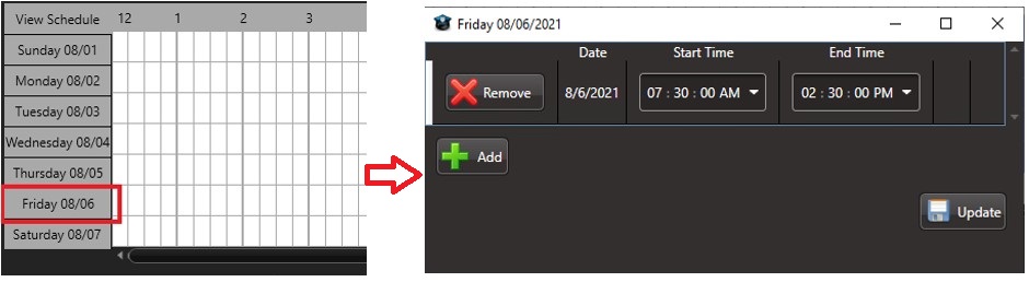 Screenshot showing how to manually edit schedule