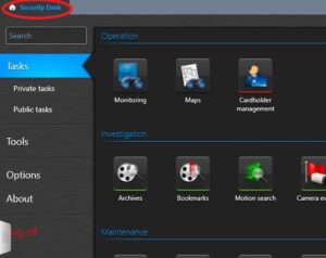 Screenshot highlighting "Security Desk" link back to home.